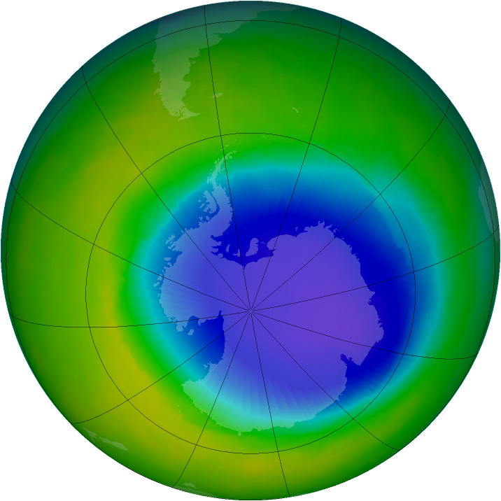 Antarctic ozone map for November 1996